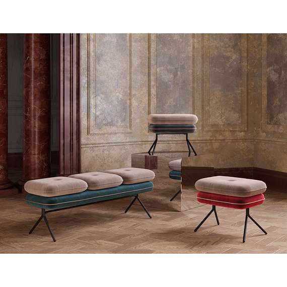 Пуф Pea, велюр, бежевый/бордовый