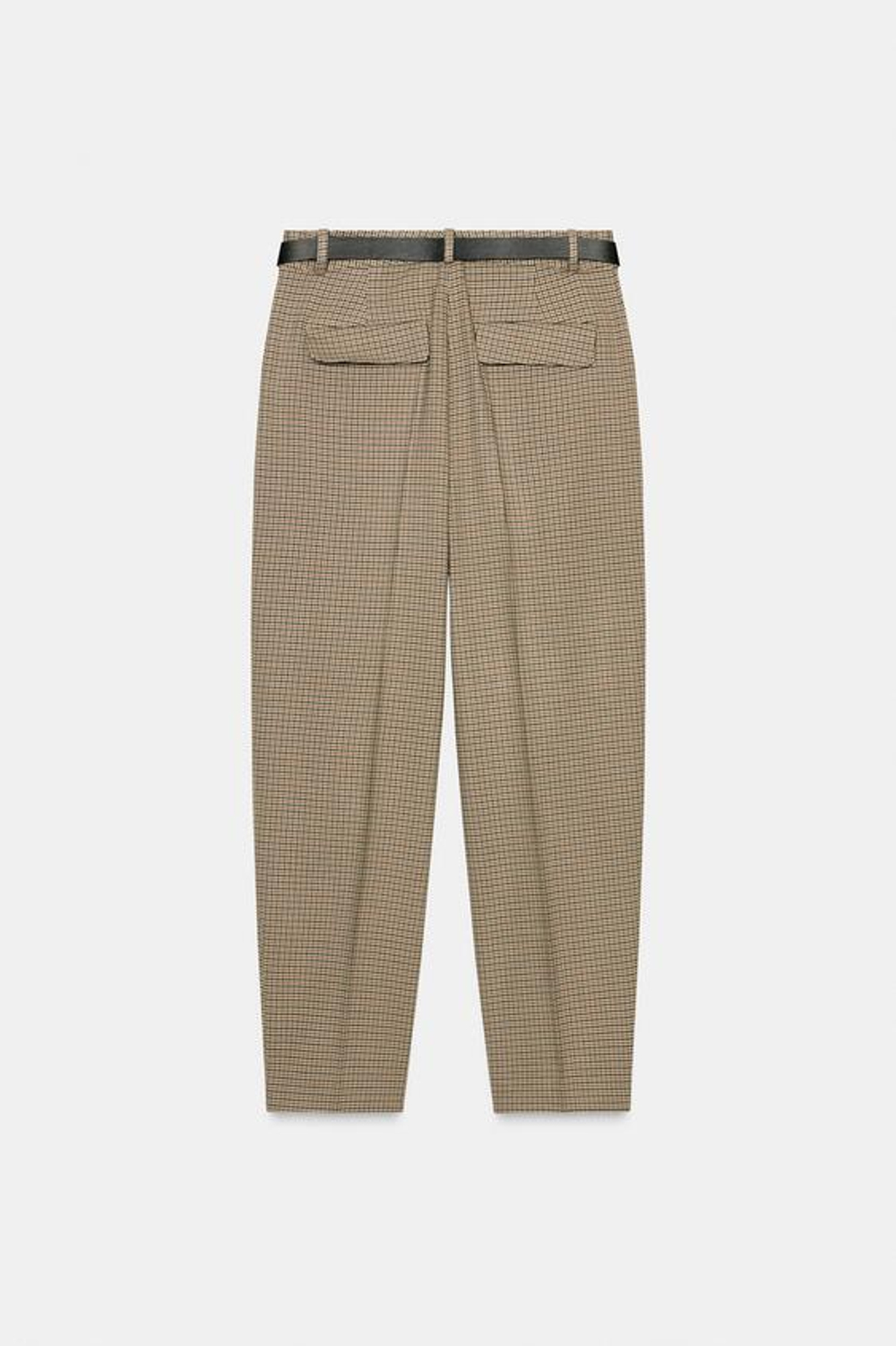 ZARA БРЮКИ «ГУСИНАЯ ЛАПКА» С РЕМНЕМ, РЫЖЕВАТО-КОРИЧНЕВЫЙ