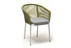 "Марсель" стул плетеный из роупа, каркас алюминий светло-серый (RAL7035) муар, роуп салатовый меланж круглый, ткань светло-серая