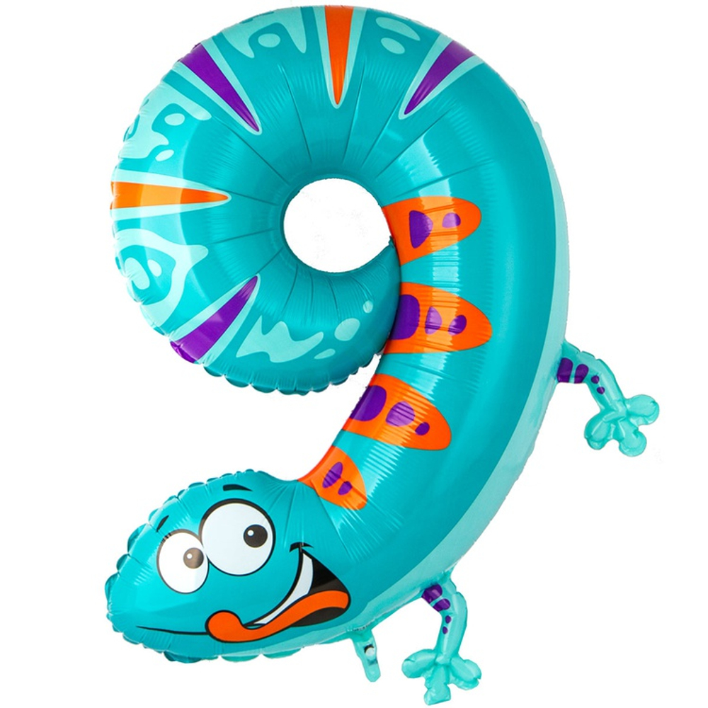 Шар Фольгированный Цифра 9 Ящерица (Ассорти)
