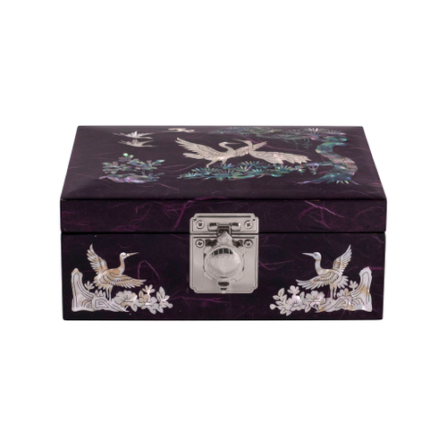 Шкатулка Журавли ручной работы фиолетовая, Южная Корея 160х105х70мм
