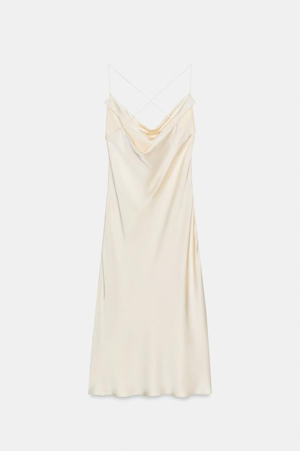 ZARA АТЛАСНОЕ ПЛАНЬЕ-КОМБИНАЦИЯ ZW COLLECTION, ЦВЕТ СЛОНОВОЙ КОСТИ