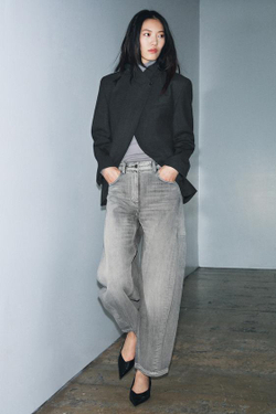 ZARA ДЖИНСЫ ZW COLLECTION ANKLE BALLOON СО СРЕДНЕЙ ПОСАДКОЙ, СЕРЫЙ