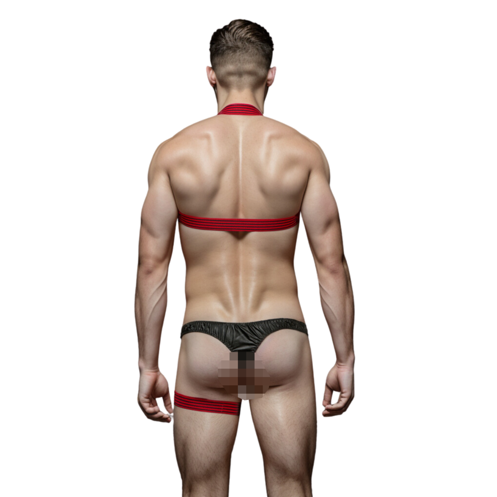 Мужской костюм "Танцор" 3 в 1: черные тонги, красные портупея и подвязка LaBlinque LB15708