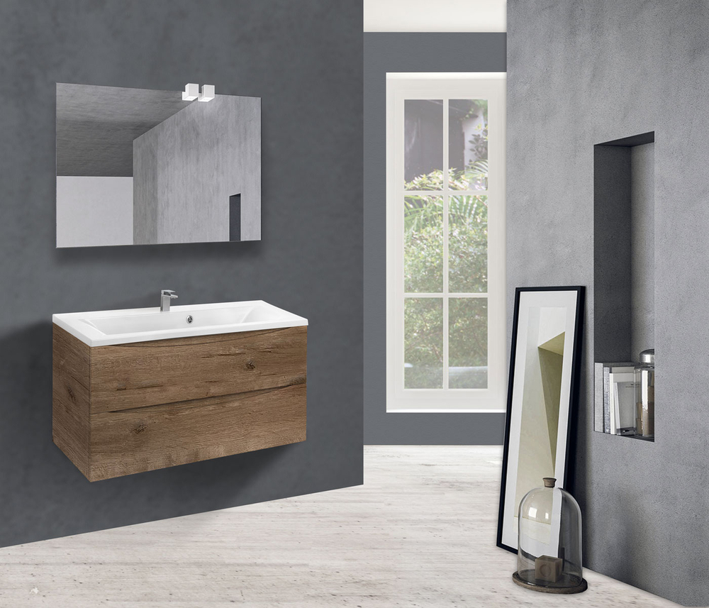 Тумба под раковину Vincea Mia 900 подвесная, 2 выкатных ящика soft close, V.Oak