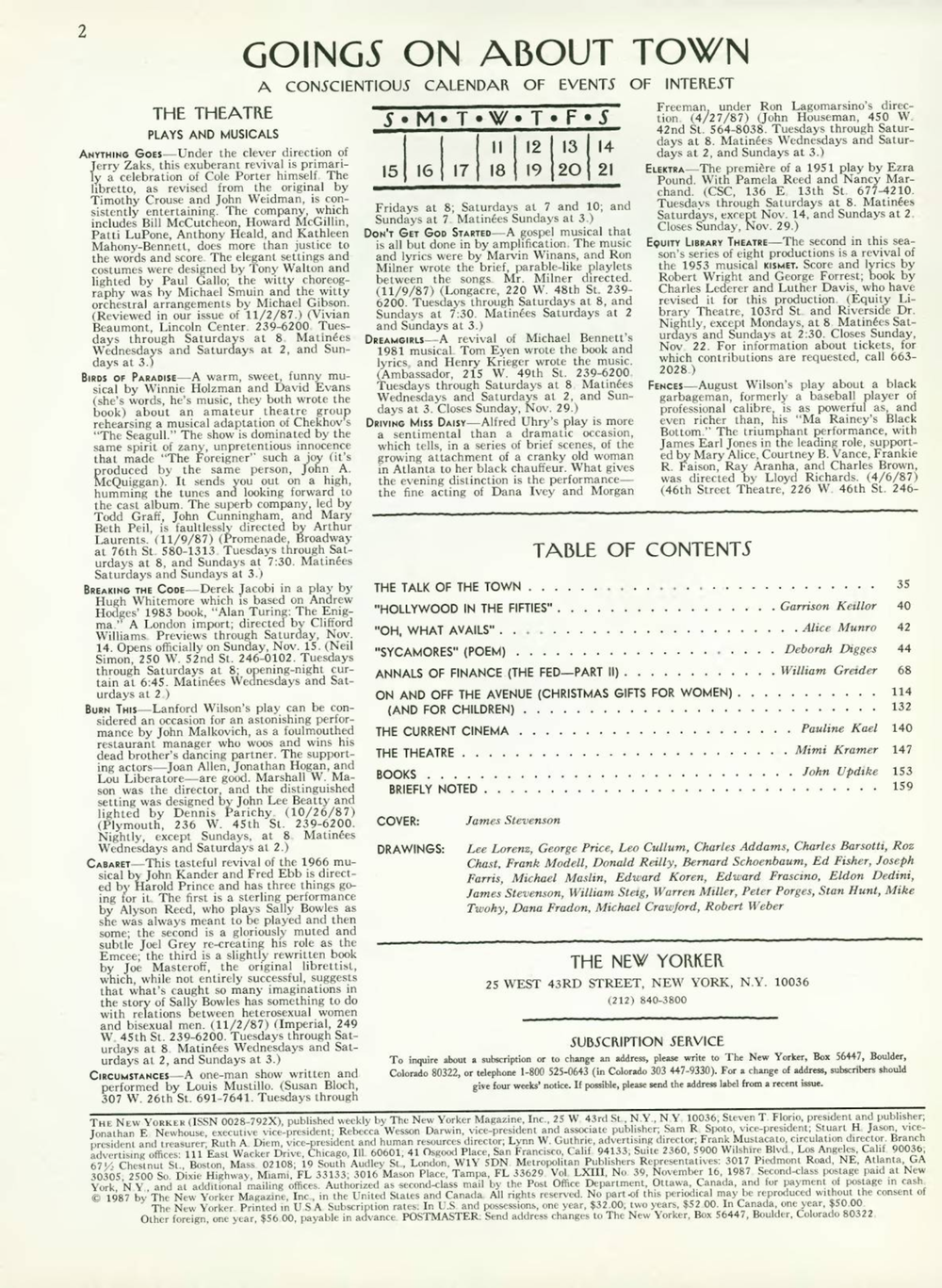 Журнал The New Yorker 16-11-1987