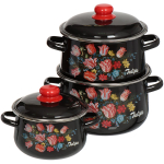 Набор эмалированной посуды 6 пр, кастрюли 2,4,5.5 л, СтальЭмаль, Букет тюльпанов, 1с408