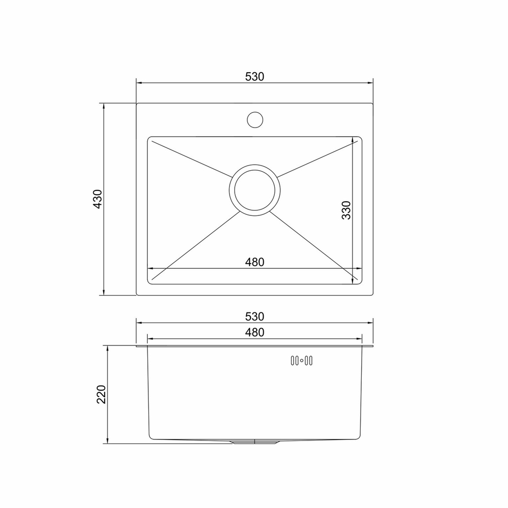 Мойка настол.монтаж 53х43 (3,0) вып 3 1/2  MIXLINE PRO 22см с сифоном (сатин НАНО декор)