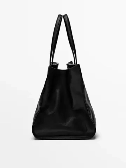 Massimo Dutti Большая сумка-шопер из кожи наппа, черный