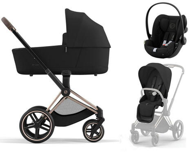 Коляска 3 в 1 Cybex Priam IV Rosegold и автокресло Cloud G i-Size Moon Black Sepia Black
