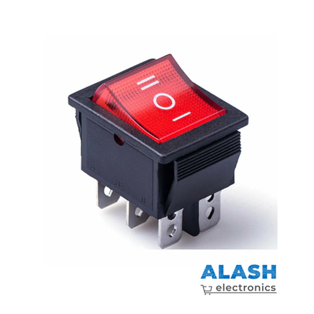 клавишный переключатель красный KCD4 16A 250V/20A 125V одинарный 6 контактов 25x31мм
