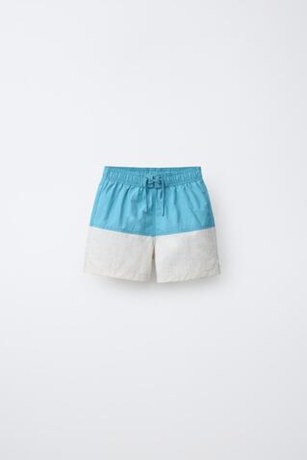 ZARA ПЛАВКИ-БЕРМУДЫ КОЛОР-БЛОК, СИНИЙ