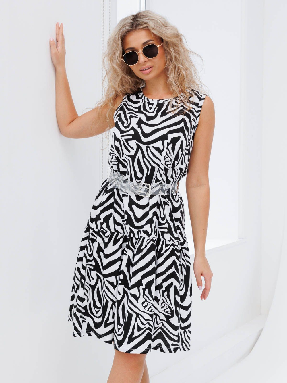 Сарафан зебра с воланом женский длинный летний домашний большие размеры платье на широких бретелях