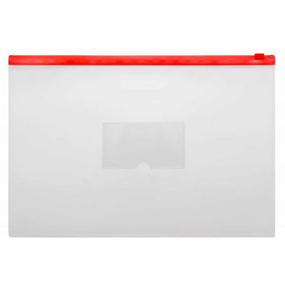 Папка-конверт на молнии Бюрократ, А4+, 150 мкм, карман, полипропилен,  красная