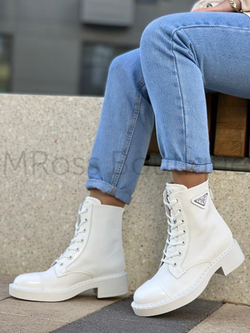 Белые нейлоновые ботинки Прада Prada на шнурках и с молнией сзади