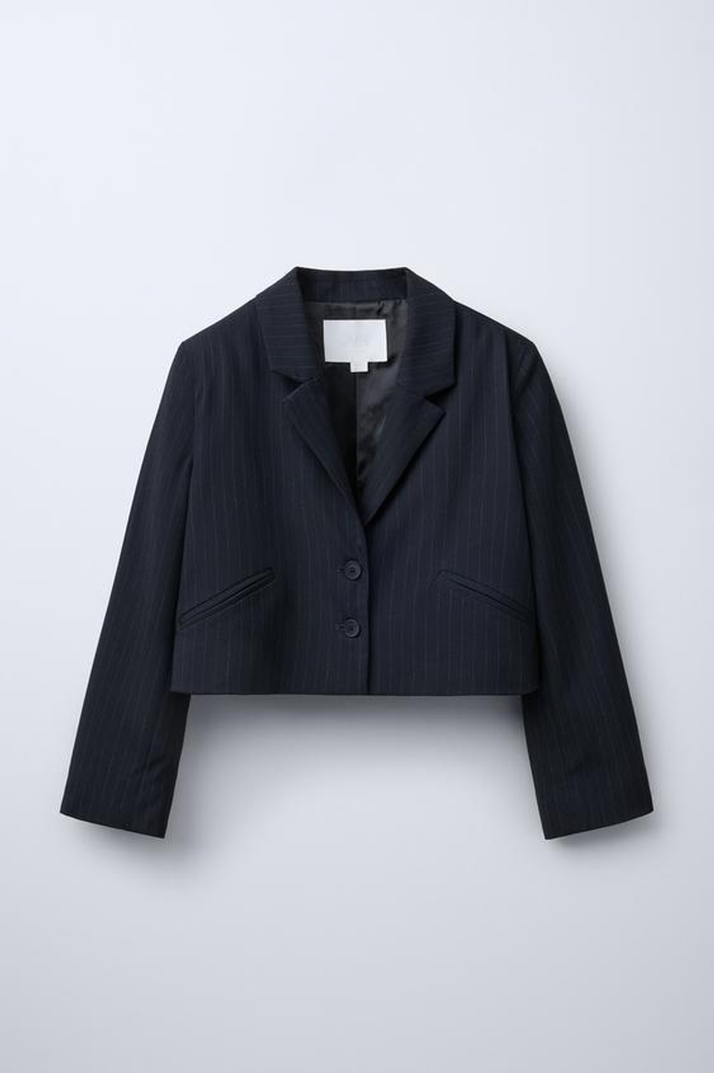 ZARA УКОРОЧЕННЫЙ БЛЕЙЗЕР В ТОНКУЮ ПОЛОСКУ, МОРСКОЙ СИНИЙ