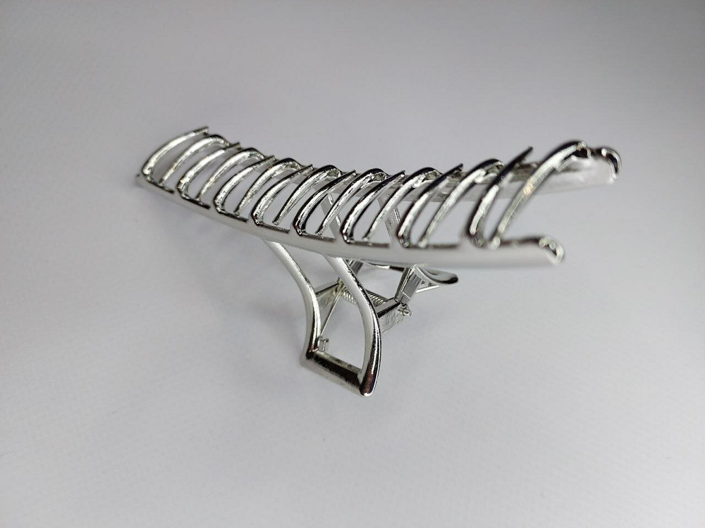 Заколка Краб. Модерн. Усиленная. Металлическая. Для прически хвост. Для всех типов волос. Цвет серебро