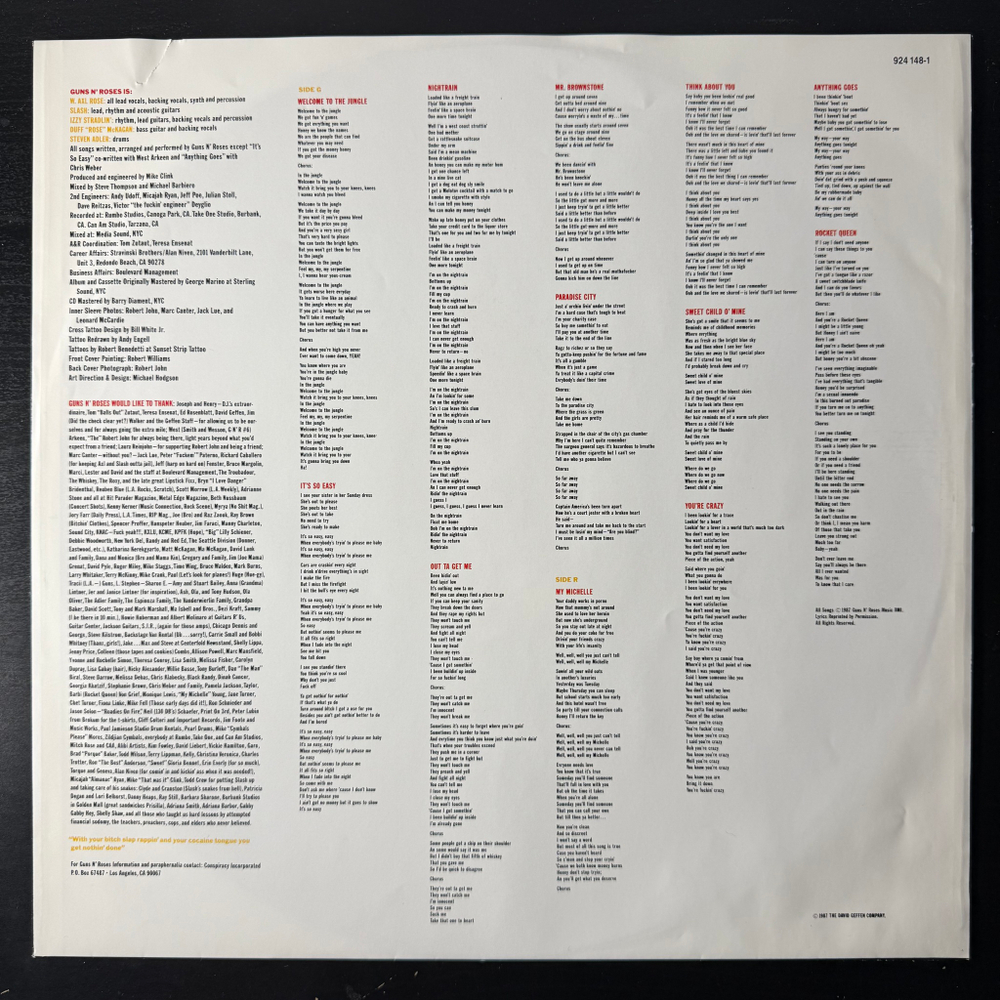 Guns N' Roses ‎– Appetite For Destruction (Германия 1987г.)