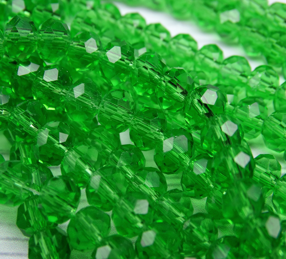 БП021НН46 Хрустальные бусины "рондель", цвет: зеленый прозрачный, 4х6 мм, кол-во: 58-60 шт.