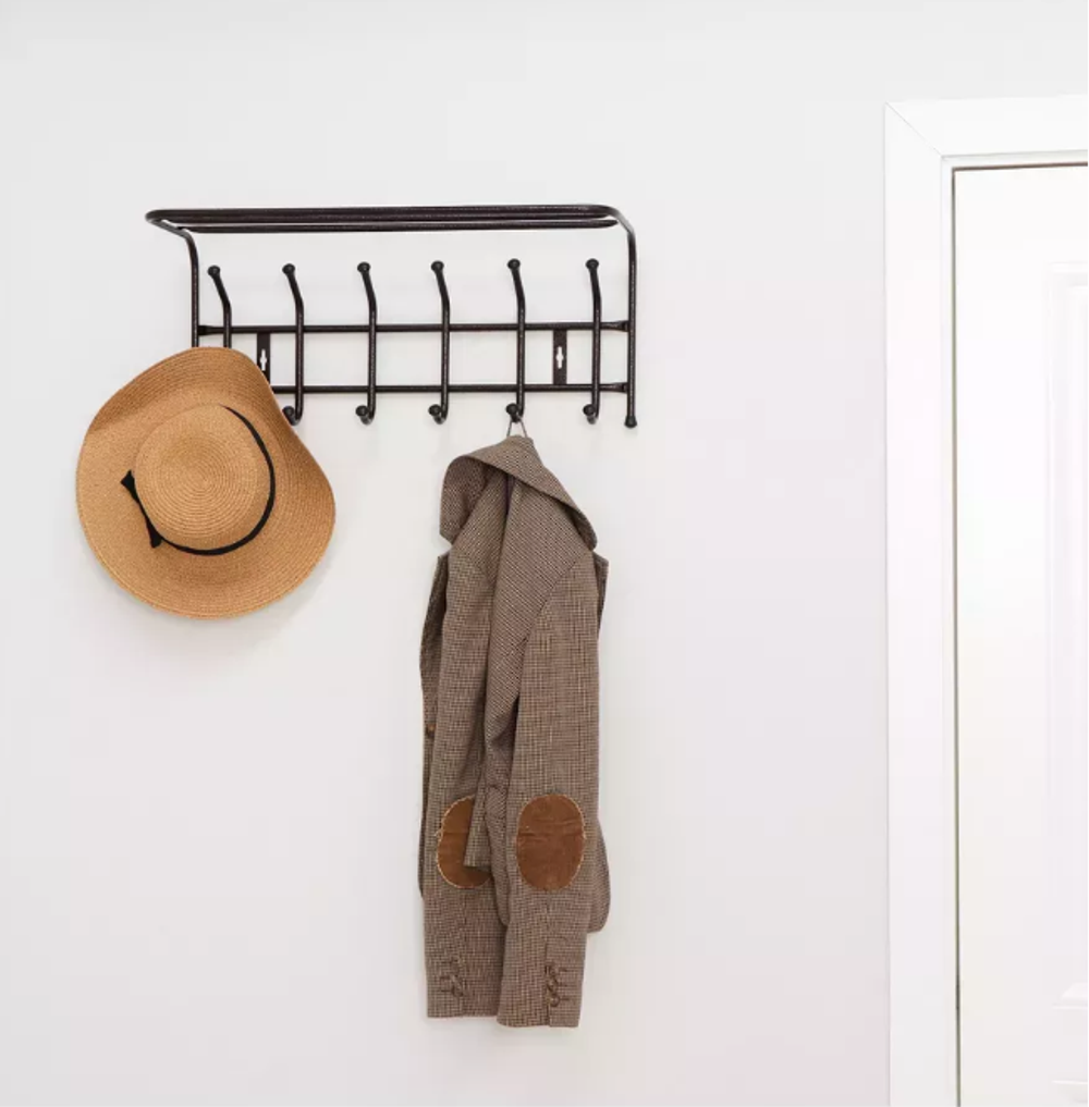 Вешалка настенная металлическая с полкой, усиленная, 6 крючков