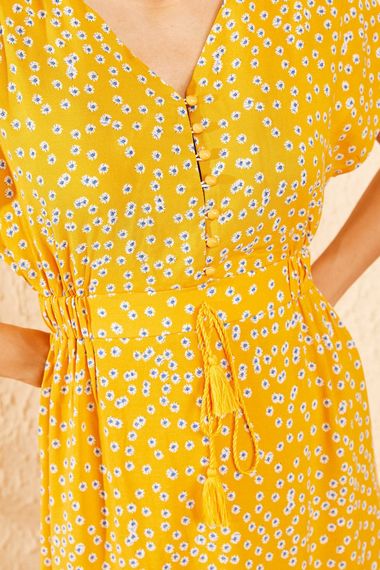 Qadın üçün beli ipli, güllü don, sarı 10091006