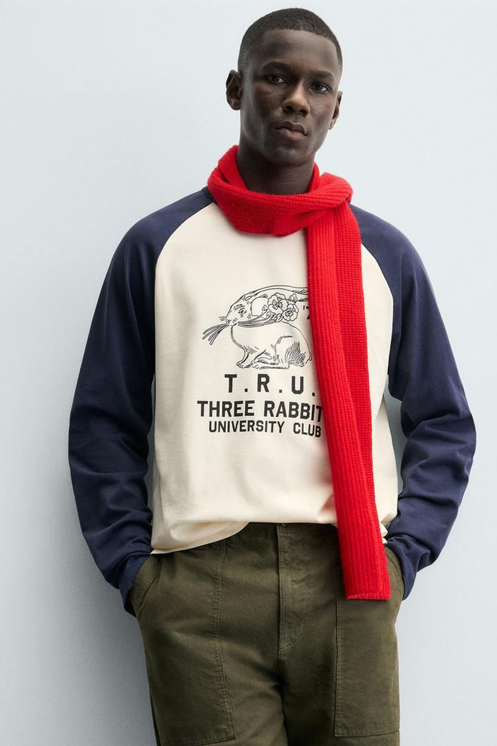 ZARA ФУТБОЛКА КОЛОР-БЛОК С КРОЛИКОМ, ЖЕЛТОВАТО-БЕЛЫЙ