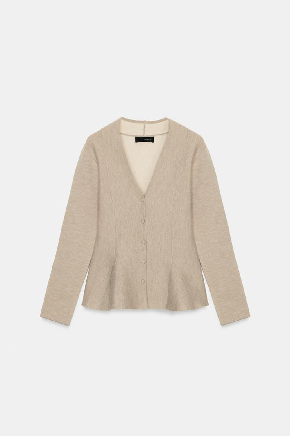 ZARA ТРИКОТАЖНЫЙ КАРДИГАН С БАСКОЙ, БЕЖЕВЫЙ