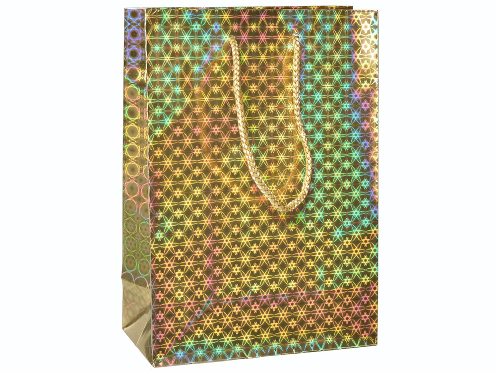 Пакет бумажный 14*20*7см с ручками, голография микс