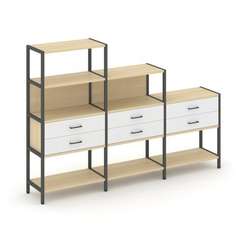 Shelf System Трехсекционный стеллаж четырех/трех/двухярусный с ящиками SN.STM-431 Акация Лорка/Белый