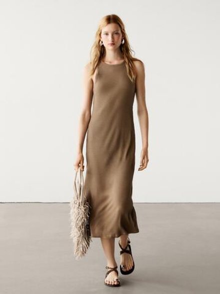 Massimo Dutti Платье из 100% хлопка в рубчик, жженый