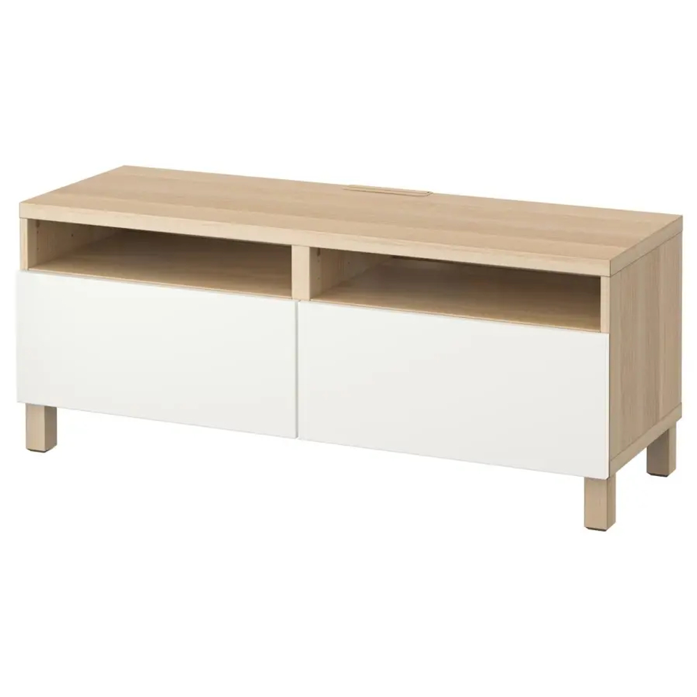 Тумба под ТВ с ящиками - IKEA BESTÅ/BESTA/БЕСТО ИКЕА, 42х48х120 см, белый/под беленый дуб