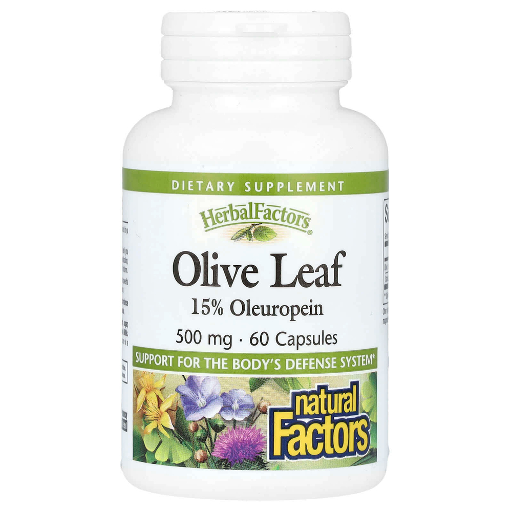 Natural Factors, HerbalFactors, листья оливкового дерева, 500 мг, 60 капсул
