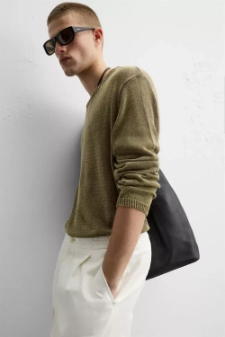 ZARA СВИТЕР RELAXED FIT ИЗ ПОЛУПРОЗРАЧНОЙ ТКАНИ, ХАКИ