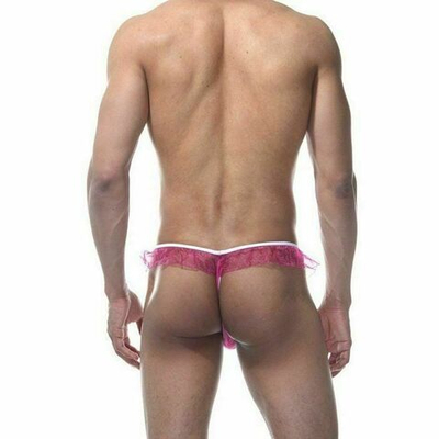 Мужские розовые трусы-тонги с оборками (Размер: S-M) (Цвет: розовый)