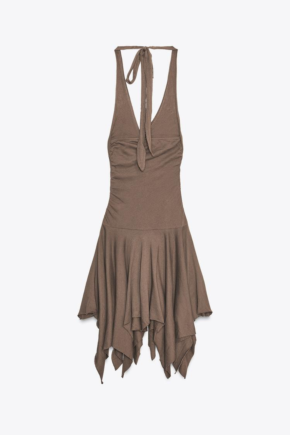 ZARA ПЛАТЬЕ-ХАЛТЕР АСИММЕТРИЧНОГО КРОЯ, КОРИЧНЕВЫЙ