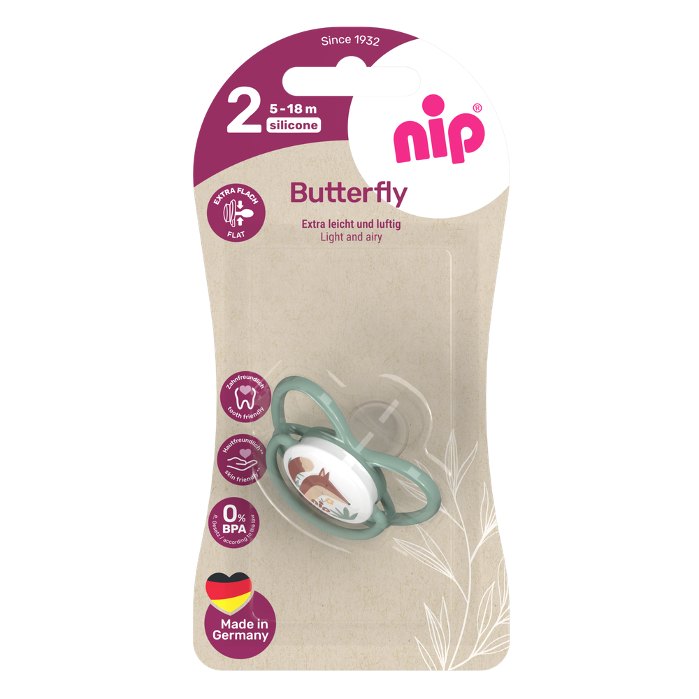 NIP Соска пустышка, силикон, размер 2 "Butterfly" Лис (5-18 мес) 1 шт