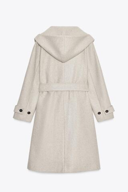 ZARA МЯГКОЕ ПАЛЬТО С КАПЮШОНОМ, БЕЖЕВЫЙ