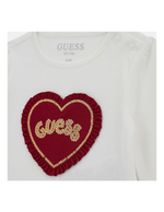Футболка с длинным рукавом + юбка GUESS Экрю/Красный/Аппликация: красное сердце/Золотые пайетки Девочка