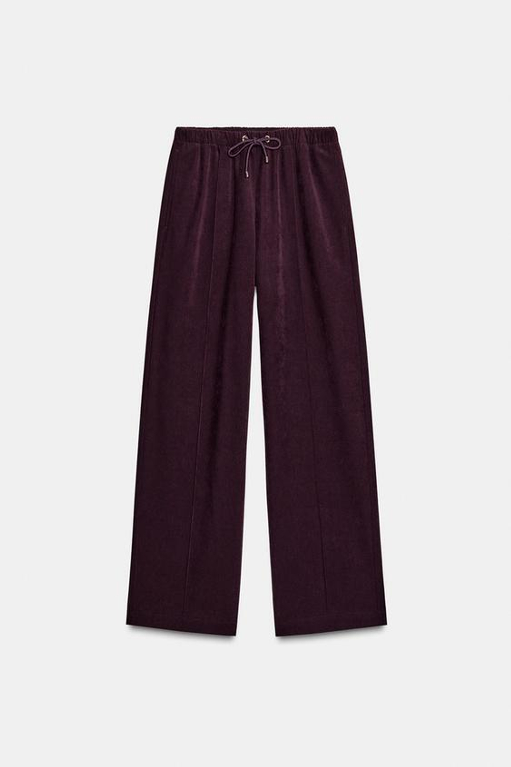 ZARA ШИРОКИЕ БРЮКИ С ЭЛАСТИЧНЫМ ПОЯСОМ, БУРГУНДИ