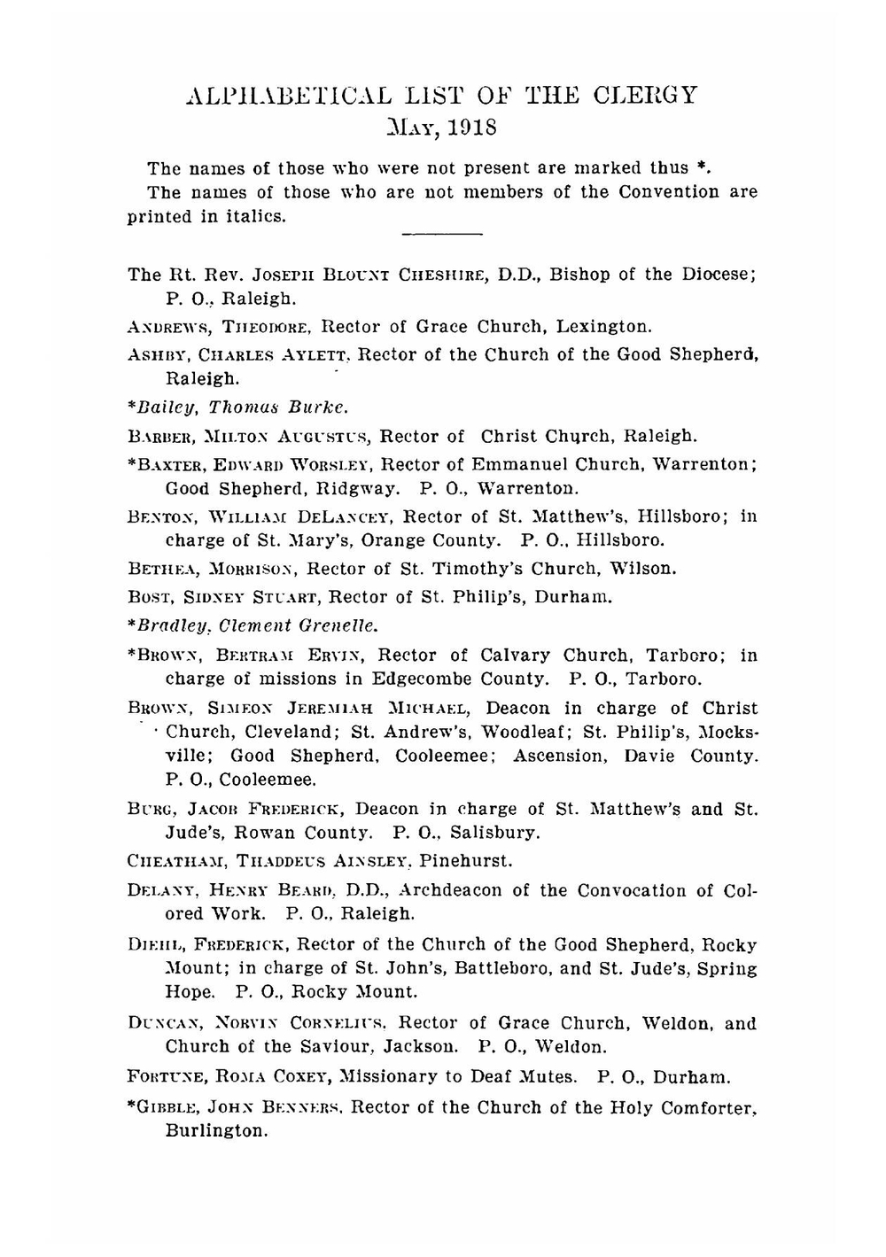 Journal of the one hundered and second annual convention of the Protestant Episcopal Church in the state of North Carolina serial. 102nd(1918) | Episcopal Church. Diocese of North Carolina