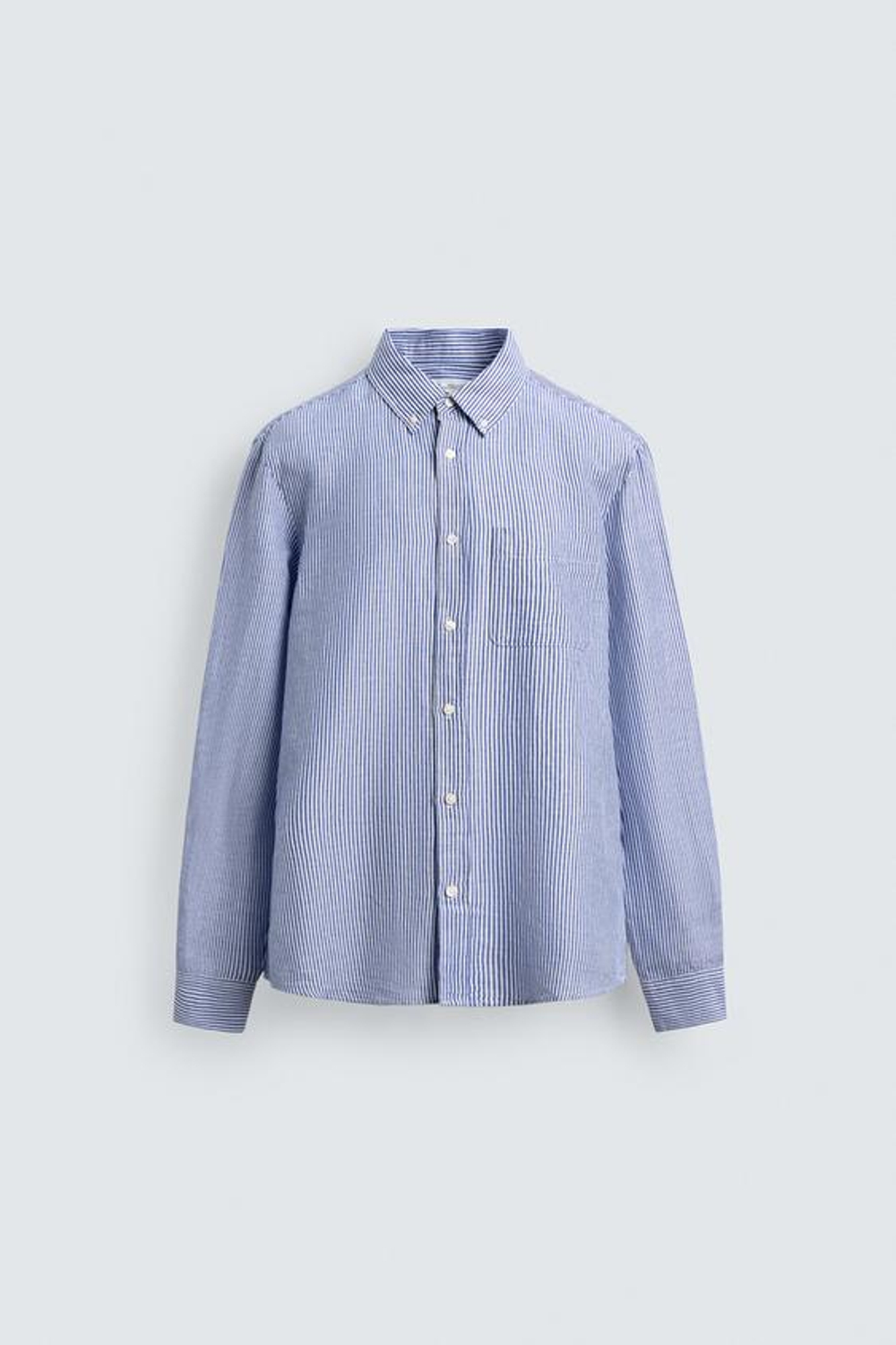 ZARА РУБАШКА REGULAR FIT ИЗ ЛЬНА И ХЛОПКА, БЕЛЫЙ/НЕБЕСНО-ГОЛУБОЙ