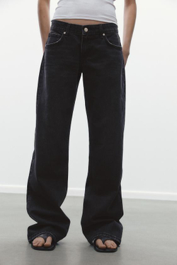 ZARA ДЖИНСЫ TRF WIDE-LEG С НИЗКОЙ ПОСАДКОЙ, ЧЕРНЫЙ