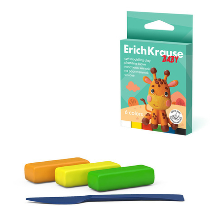 Пластилин 6цв 90гр. Erich Krause Baby на растительной основе с Алоэ Вера, мягкий