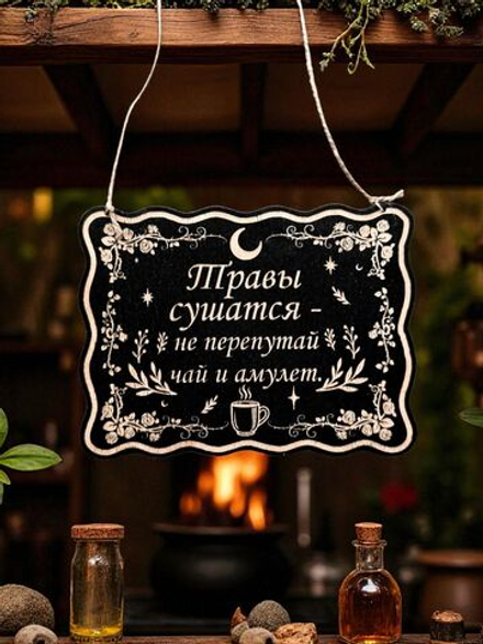 Табличка «Травы сушатся» — Деревянный ведьмин декор