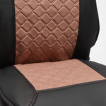 Чехлы VOLVO FH-13 после 2018 года: 2 высоких сиденья, ремни от стоек сиденья (нет вырезов под ремень) (экокожа, черный, коричневая вставка)