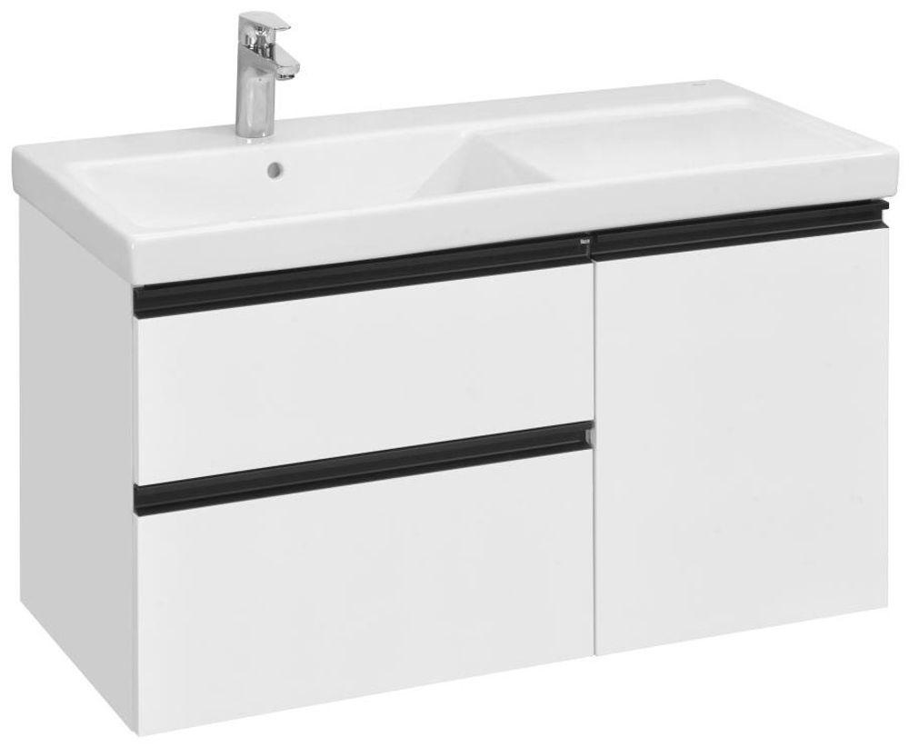 Тумба подвесная ROCA DOMI 1000 2 ящика, 1 дверь, белый глянец (A857477806) с раковиной ROCA THE GAP PLUS Левая (73270MB004)