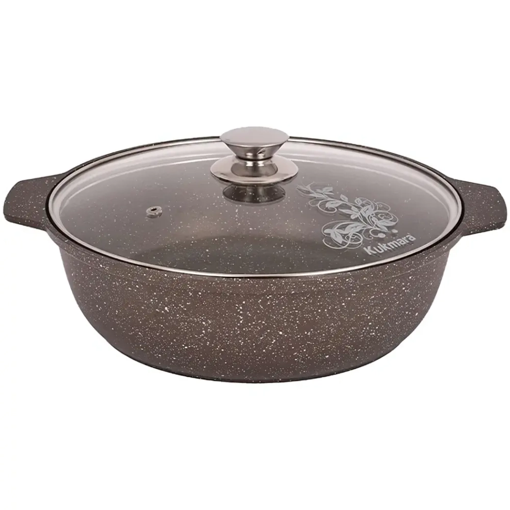 Кастрюля-жаровня 3л «Мраморная»(кофейный мрамор) со стеклянной крышкой жмк32а