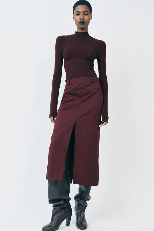 ZARA ЛОНГСЛИВ С ВОРОТНИКОМ-СТОЙКОЙ, ВИННЫЙ