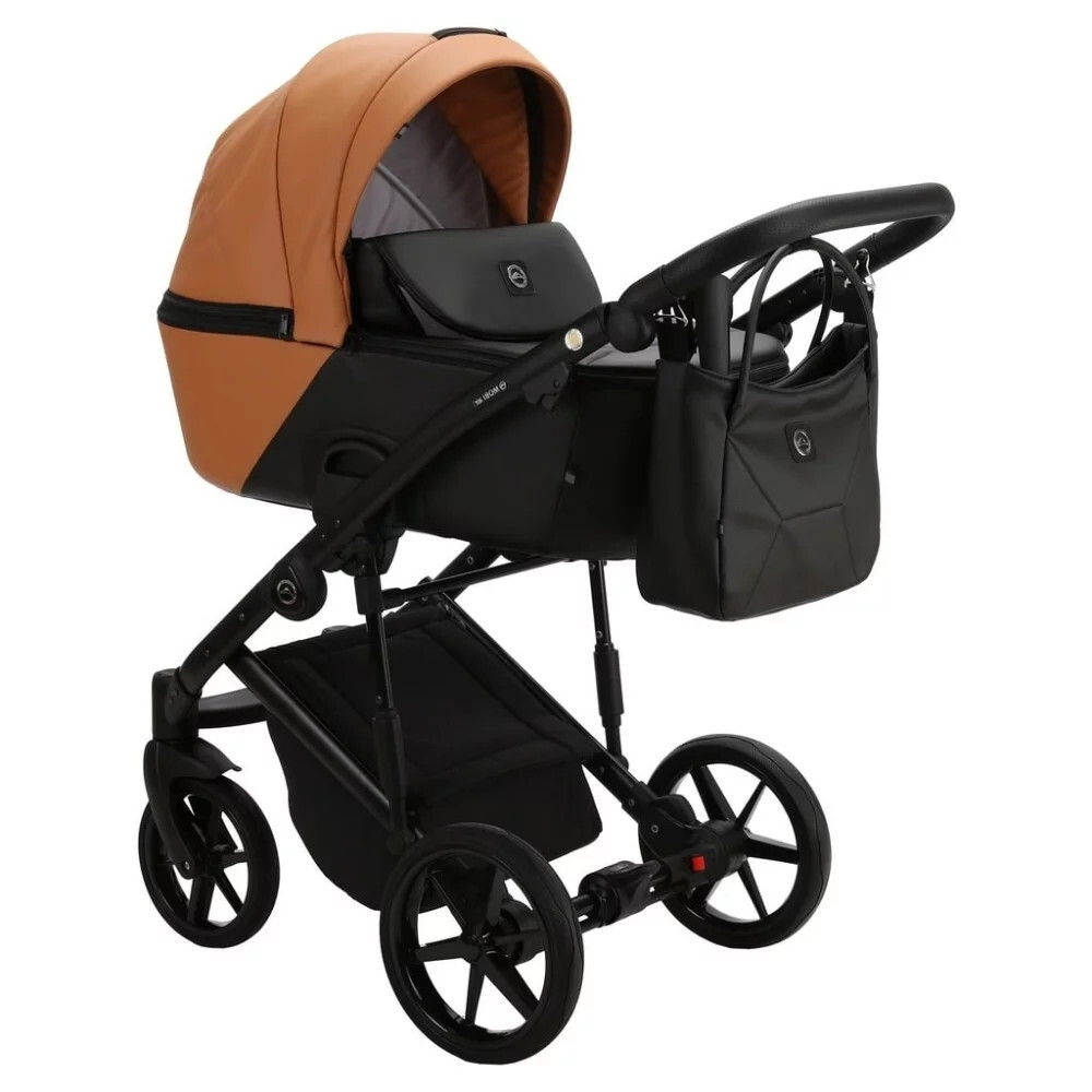 Детская коляска Adamex Mobi Deluxe 3 в 1 M-SD32 (РЫЖИЙ+ЧЕРНАЯ КОЖА)