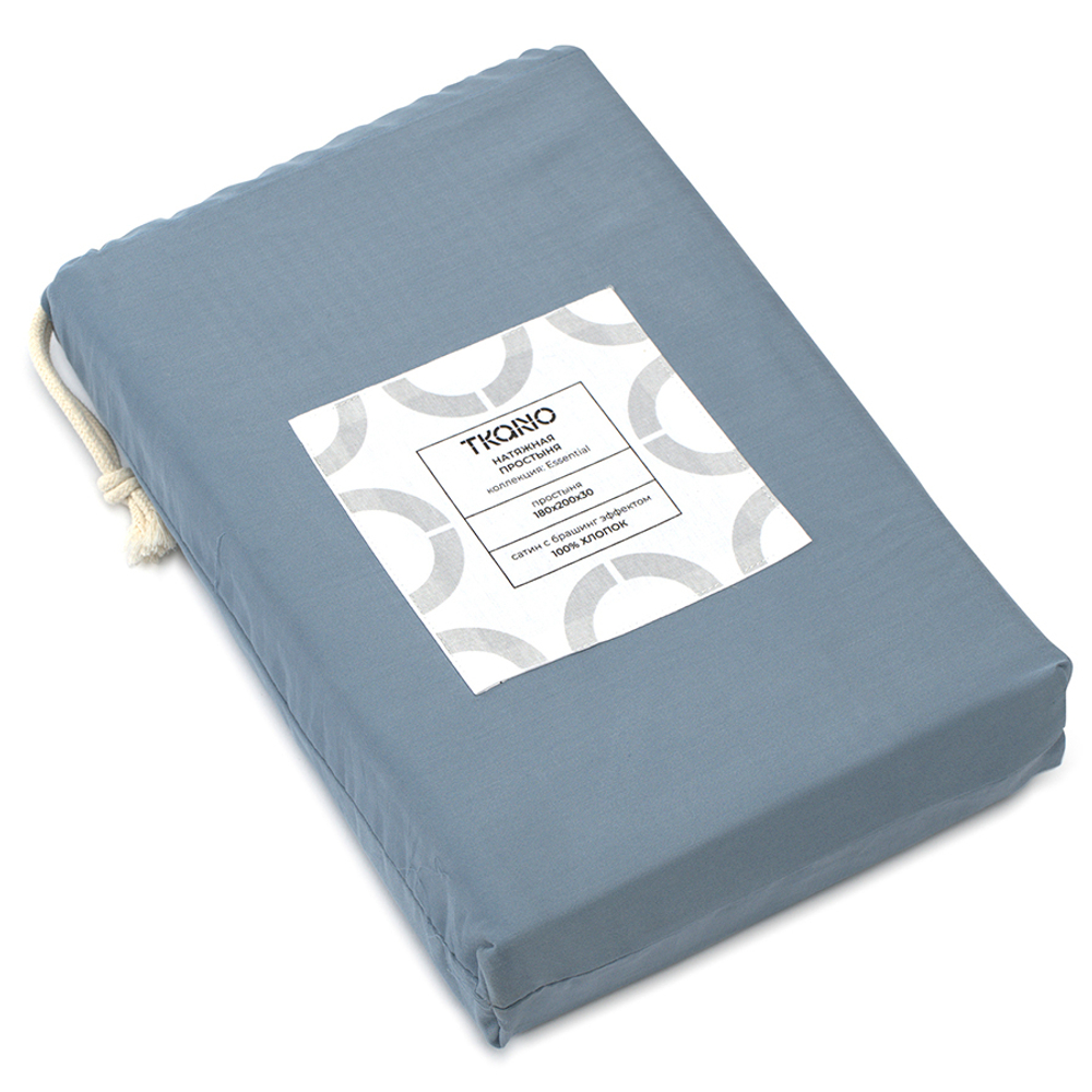 Простыня на резинке 180x200x30см Tkano Essential джинсово-синяя
